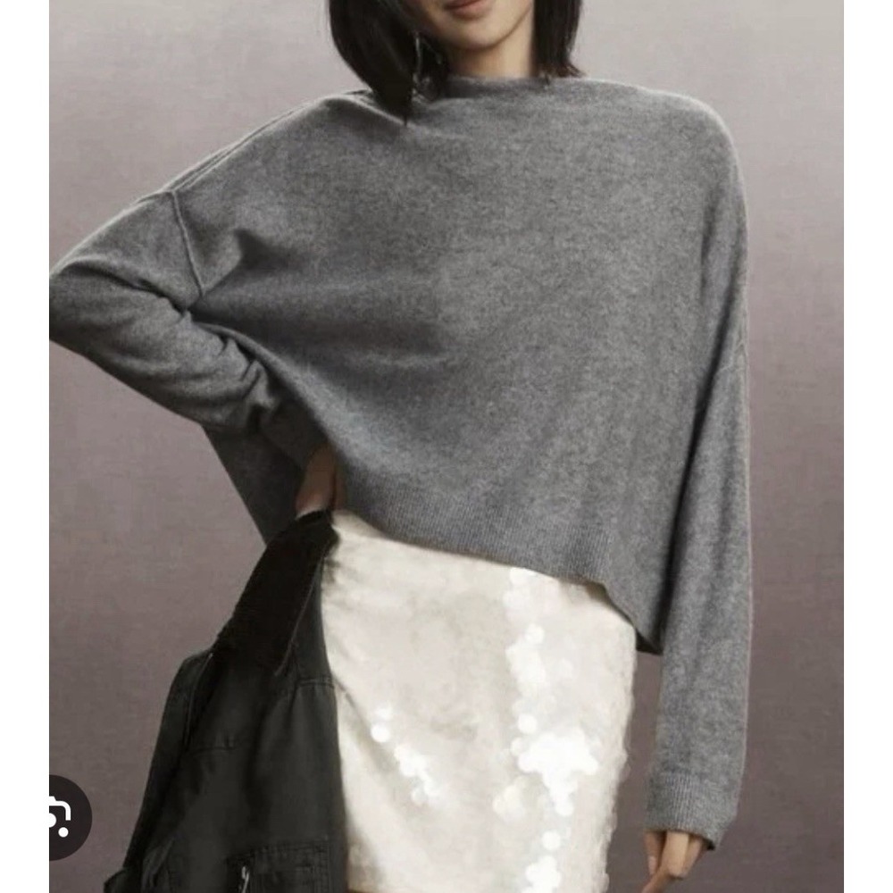 Anthropologie Pilcro Alani Cashmere Mock-Neck Gray Sweater Size S Boxy Relaxed